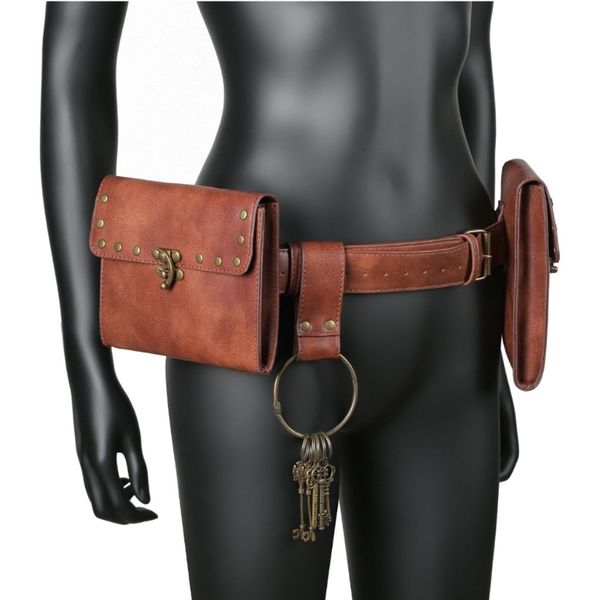 

waist bags vintage belt leather pack women men steampunk double pouch bag waterproof phone holder bum purse knight costume 230310