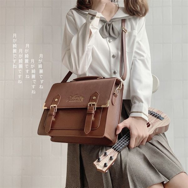 

school bags japanese lolita style jk uniform shoulder for women girls pu leather large capacity casual luggage handbags 230310