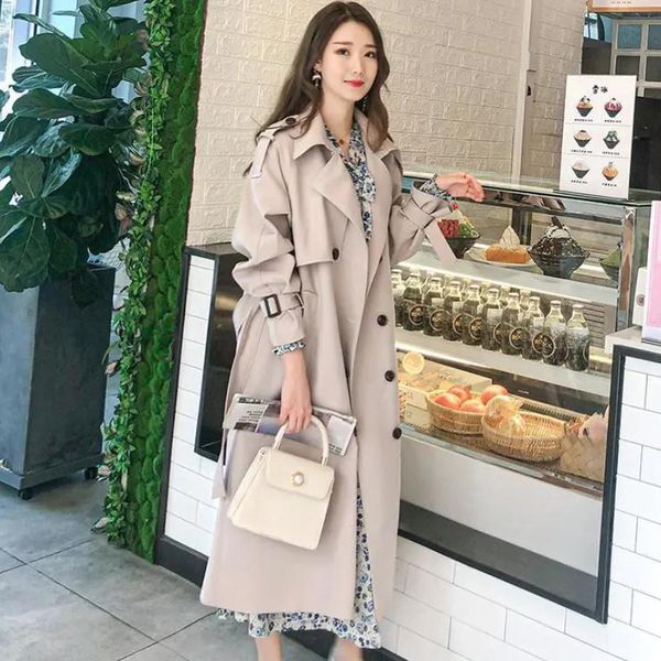 

women's jackets spring autumn xlong over the knee women trench coat doublebreasted lined fashion generous jacket slim waistband windbre, Black;brown