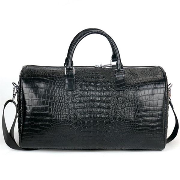 

male genuine leather travel bag large crocodile pattern big fitness handbag luggage drums shoulder business computer bags black me3052