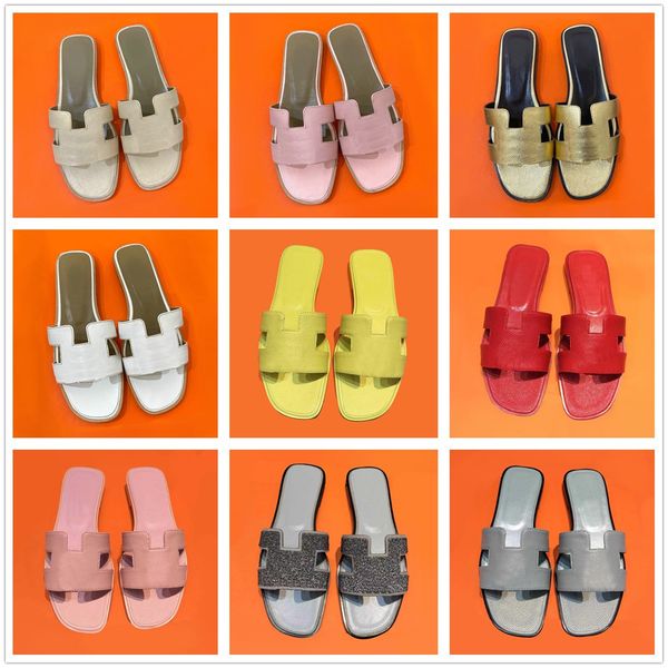 

h*-brand summer flat slides ladies beach sandal designer women fashion leather slippers, Black