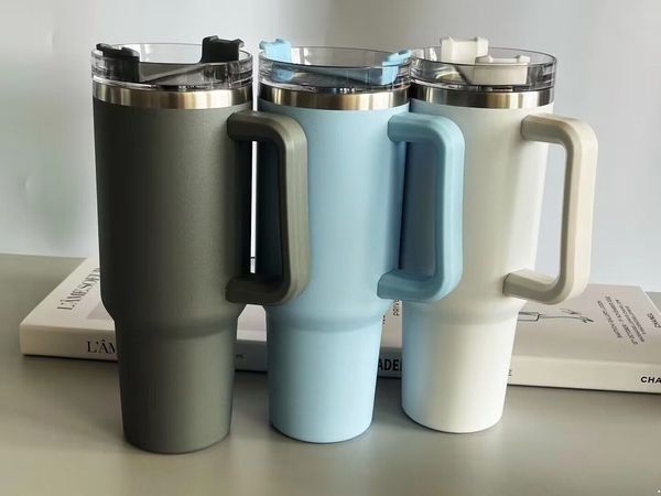 

40oz Tumbler With Handle Insulated Tumbler With Lids Straws Stainless Steel Coffee Tumbler Termos Cups with Logo, Yellow