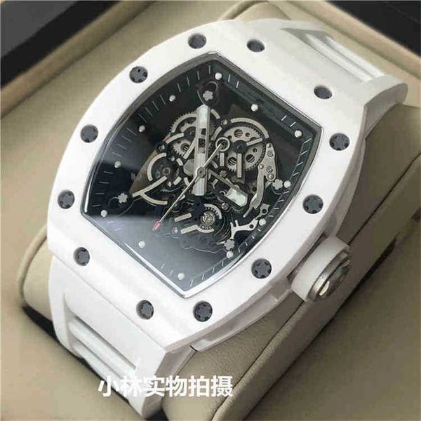 

watch richa luxury barrel type mens milles mechanical carbon fiber automatic white ceramic personality large dial swiss movement high qualit, Slivery;black