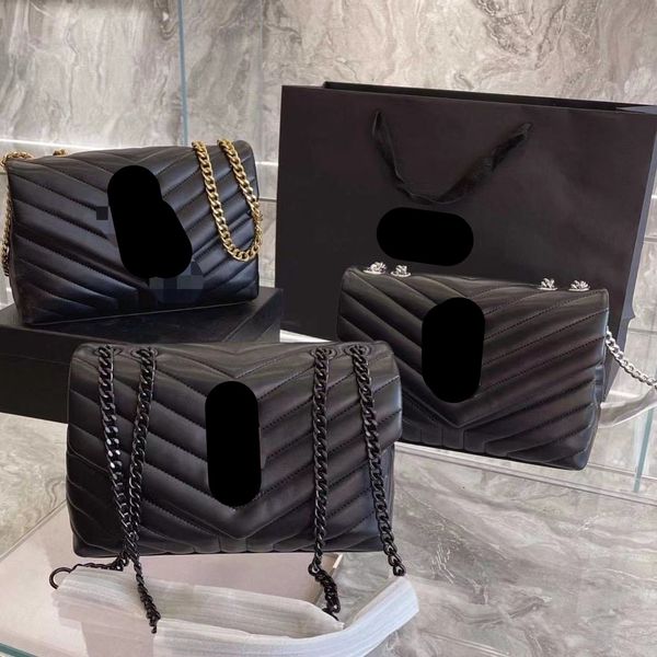 

2022 luxury handbag fashion shoulder bag brand loulou y-shaped designer seam leather women's metal chain black clamshell messenger chai