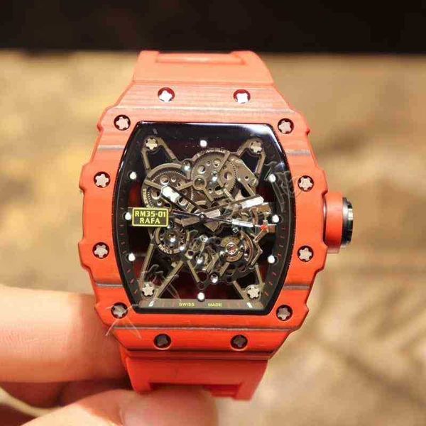 

barrel luxury wristwatch mens mechanics wine watches richa watch mill r rm35-01 series 2824 automatic mechanical red carbon fiber tape men&#, Slivery;black