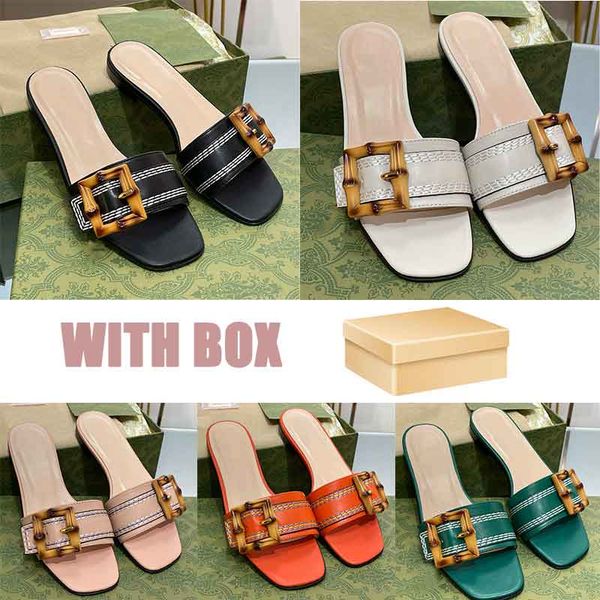 

new slippers women slide sandal with bamboo buckle designer flat leather material square head luxury slippers casual home women soft sole co, Black