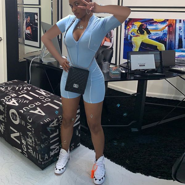 

women s jumpsuits rompers zipper short sleeve stitching fitness shorts bodysuit playsuit casual blue women jumpsuit 230309, Black;white