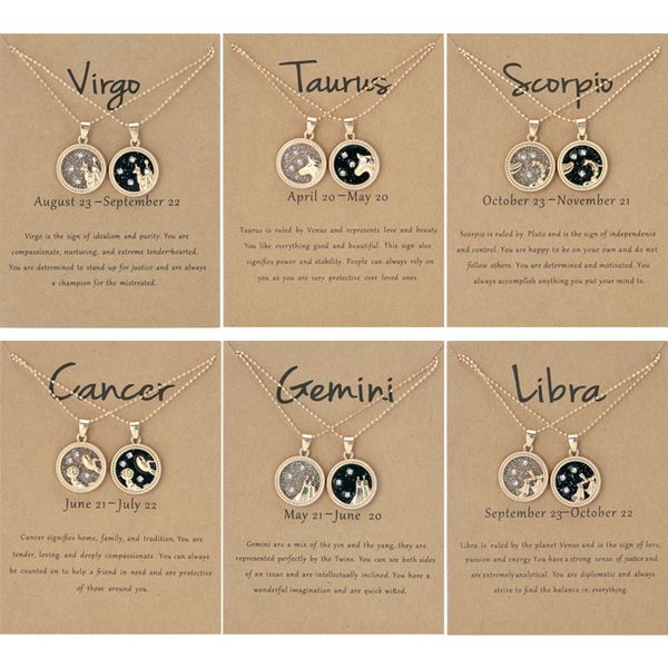 

day night starry sky 12 constellations pendant necklaces coin couple clavicle chain necklace jewelry with gift card, Silver