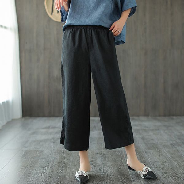 

women's pants capris lucyever women's summer wide leg pants casual elastic high waist cotton linen pants solid color beach loose c, Black;white
