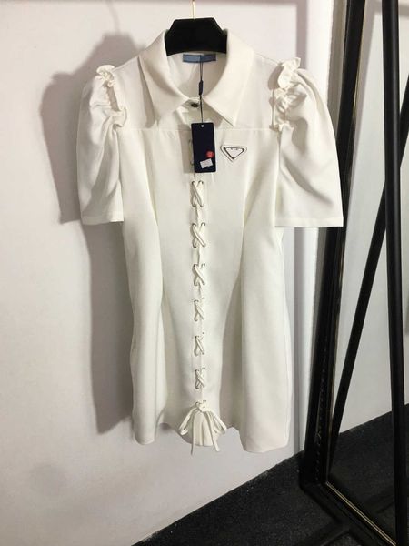 

23ss designer women brand shirt dress lace-up design letter lapel short-sleeved dress shirt summer womens clothes, Black;gray