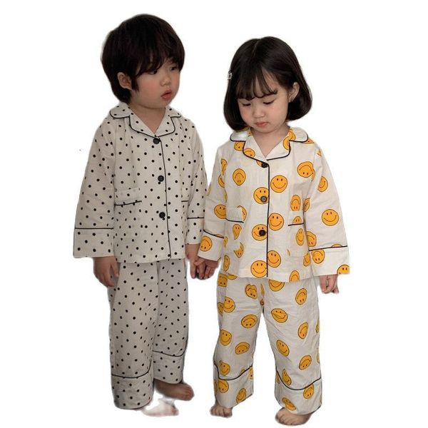 

pajamas spring cotton long sleeve sets baby girls cute cartoon pajamas set boys fasion casual lapel kids clothespants 2pcs suit 230310, Blue;red