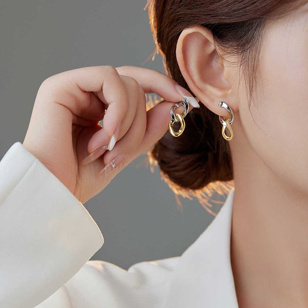 

earings s925 silver chain color contrast earrings small design sense light luxury personalized fashion, Golden