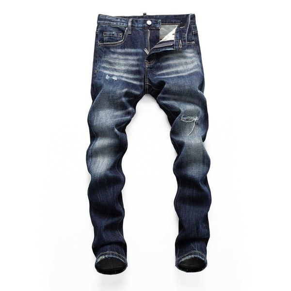 

men's jeans 2023 spring and autumn broken hole elastic water wash college students' feet tight nightclub fashion print d2 pants, Blue
