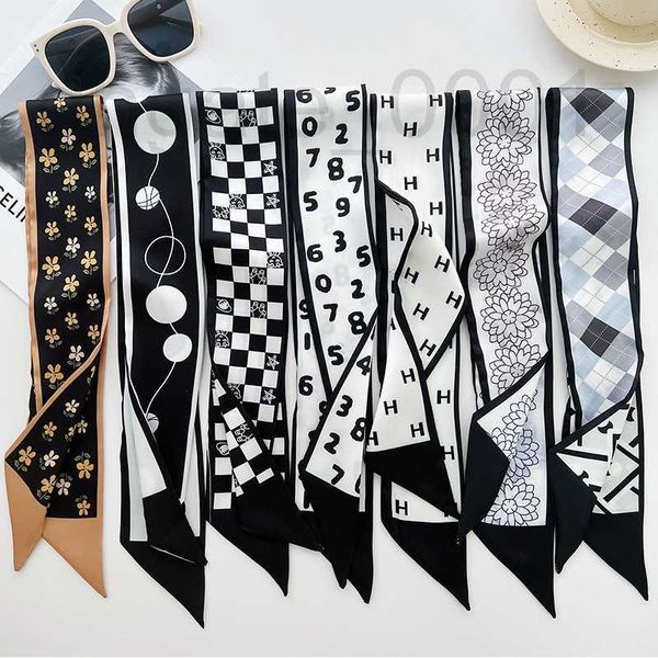 

cravat designer black small fragrant wind silk scarf women thin narrow strip printed ribbon hair band spring summer and autumn imitation 41z, Black;purple