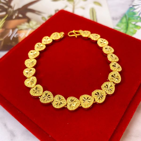 

women's bracelet heart wrist chain solid real 18k yellow gold filled fashion jewelry present, Black