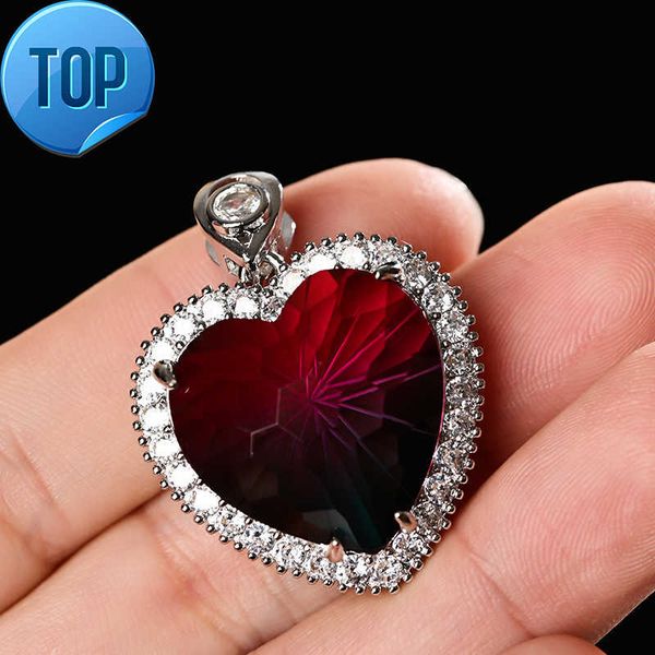 

designer boutique luxury ladies heart pendant heart of the ocean girl diamond set ruby jewelry valentine's day gift accessories for cou, Silver