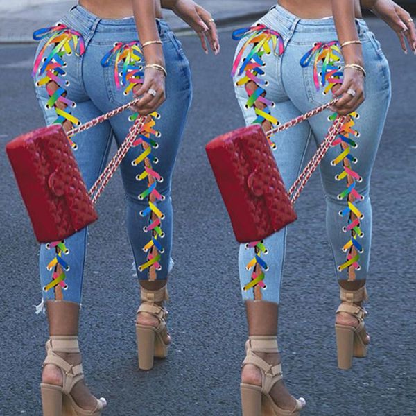 

women's jeans summer women jeans pants female trending streetwear pencil denim jean blue skinny ripped holes stretch boyfriend slim 230