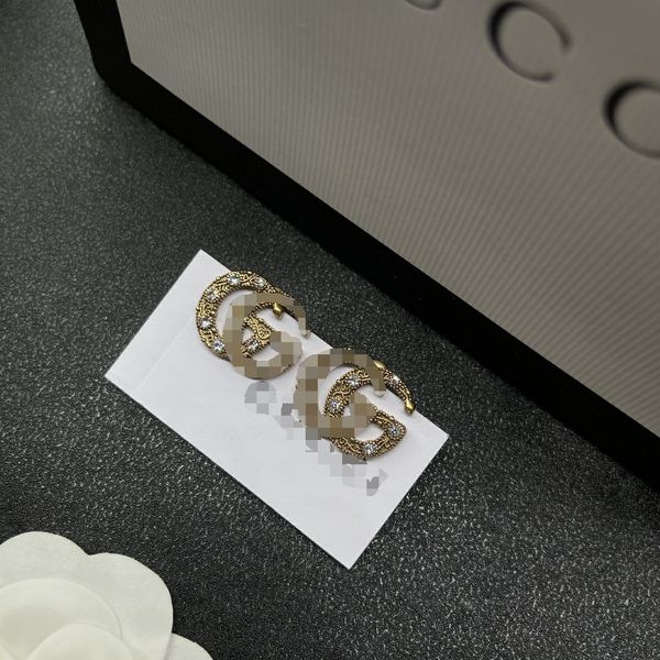 

women 18k gold stud plated luxury brand designers letters geometric famous ladies round crystal rhinestone pearl earring wedding party jewer, Golden;silver