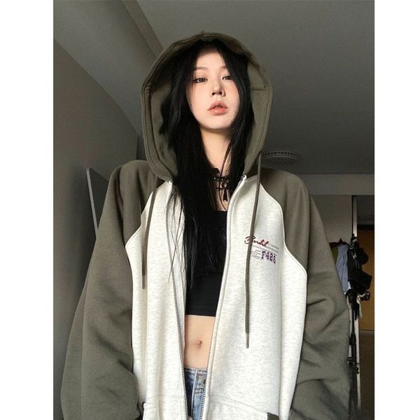 

womens hoodies sweatshirts houzhou vintage sweatshirt women streetwear y2k autumn thin long sleeve aesthetic zip hoodie harajuku oversized k, Black