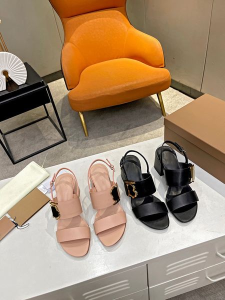 

designer motif leather block heel sandals shoes smooth leather gold plated sandal chunky thick bottom high heel luxury sandal fashion shoe 3, Black