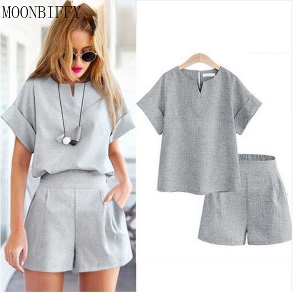 

womens two piece pants women suit two piece set cotton linen shirt shorts matching female sets summer casual short set women summer trendy c, White