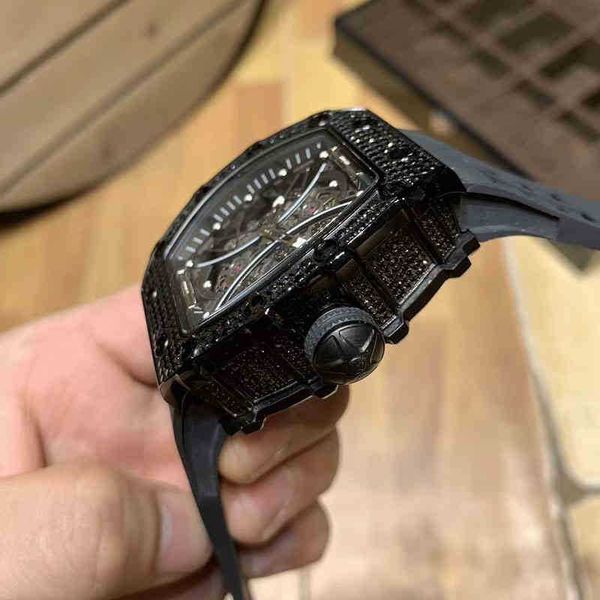 

watch business luxury richa milles mens leisure mechanical rm53-01 fully automatic full drill case tape fashion swiss movement wristwatches, Slivery;black