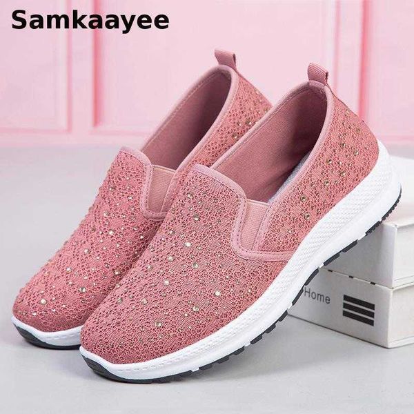 

dress shoes size 3640 womens flats shoes spring autumn female crystal sneakers mujer knit zapatos slipon round toe solid chaussures y25 j230, Black