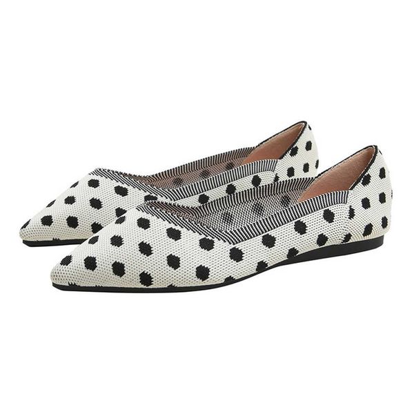 

dress shoes women knitting breathable pointed toe ladies comfort ballet flats slip on shallow loafers flat polka dots boat shoes ks104 j2303, Black