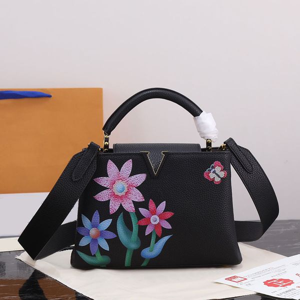 

capucines handbags purse tote bag women flap crossbody bags clemence leather gold hardware removable wide strap lady hand wallet 27cm