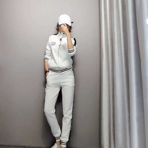 

23ss designer brand tracksuit womens new fashion trend sports suit zipper jacket trousers set womens clothing, Gray