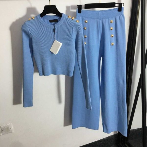 

23ss designer brand tracksuit fashion trend lion head shoulder button short high waist wide leg pants casual knit set womens clothing a1, White