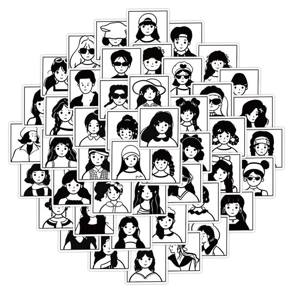 

50pcs wholesale black and white ins character stickers waterproof sticker for luggage lapskateboard notebook water bottle car decals