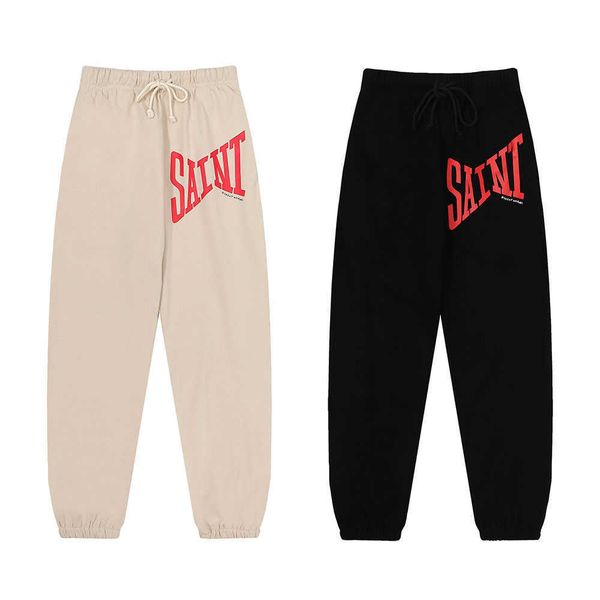 

summer men's shorts american fashion brand saint michael simple printed cotton terry casual pants leggings for men and women in autumn, White;black