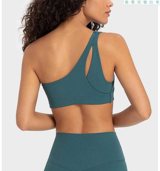

lu-369 ribbed one-strap asymmetrical yoga bra sports tank droplet hollow back fitness gym clothes women underwear fashion outwear, White;red