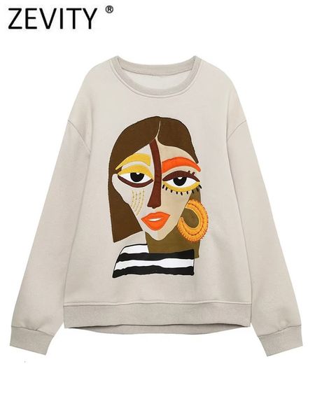

womens hoodies sweatshirts zevity women fashion front character print loose fleece female long sleeve retro chic pullovers h2614 230310, Black
