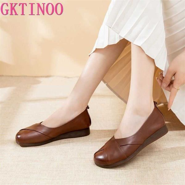 

dress shoes gktinoo 2022 flat shoes women's genuine leather soft sole allmatch spring autumn mother shoes loafers retro middleaged flat, Black