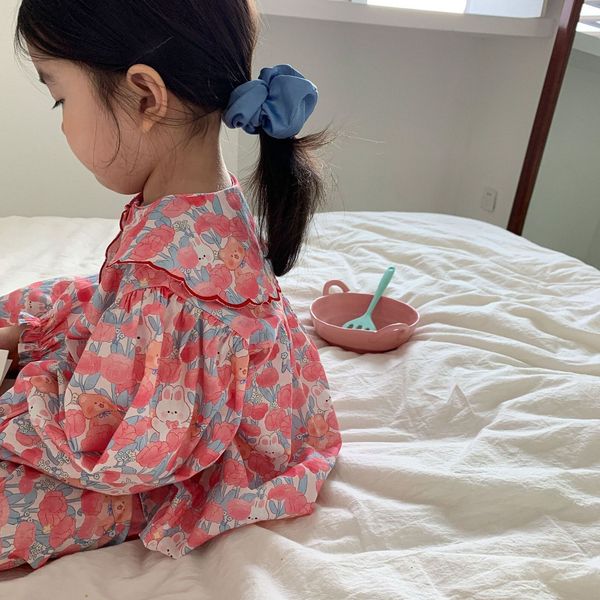 

pajamas korean children's clothing lovely cartoon bunny print pajamas sets grils kid home clothes sleepwear and pants set 230310, Blue;red