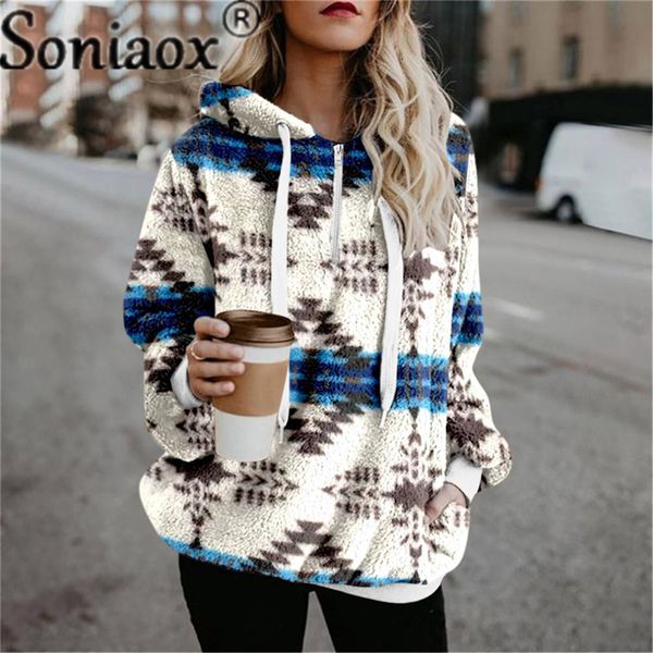 

womens hoodies sweatshirts women ethnic print hooded sweatshirt autumn winter warm long sleeve casual collar female drawstring pullovers 23, Black