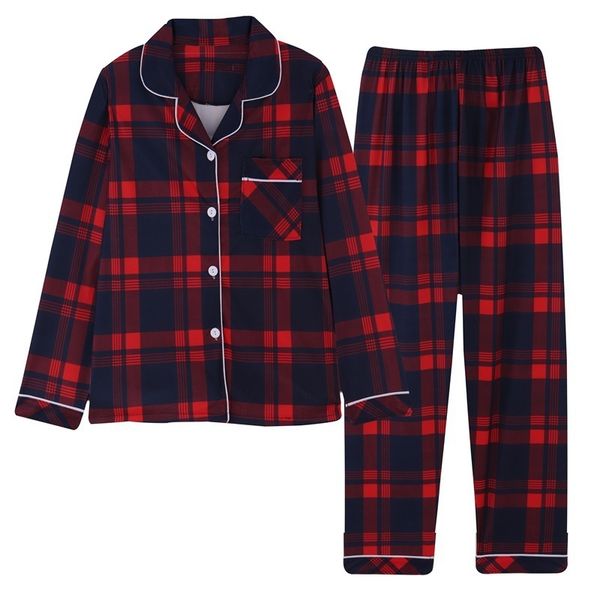 

women's sleepwear long sleeve cardigan sleepwear clothes with long trousers two piece sets ladies plaid design shirt pajamas home pyjam, Black;red