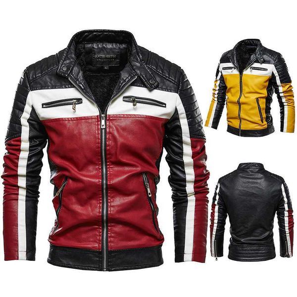 

plus velvet leather jacket mens motorcycle clothing mixed color printing slim long sleeve 2020 fashion design clothing0sbf, Black