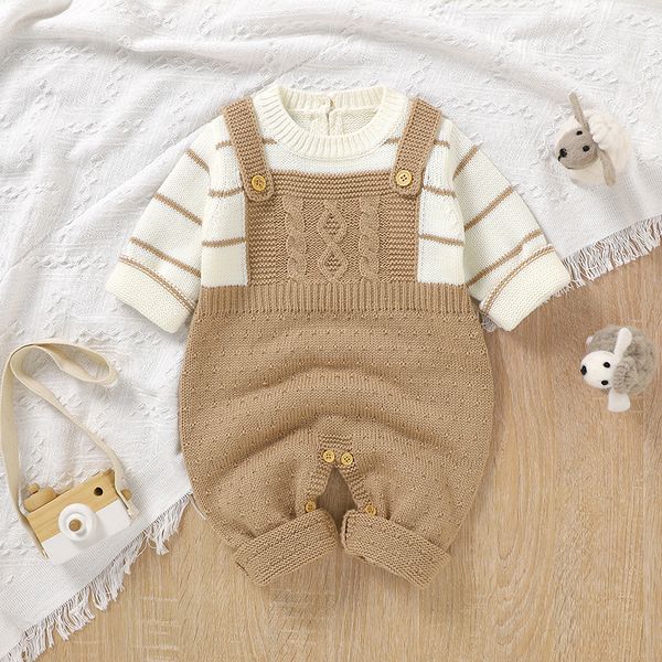 

baby rompers knitted newborn boys girls long sleeve jumpsuits outfits autumn winter casual infant outerwear clothes 0-18m denim jumpsuit, Blue