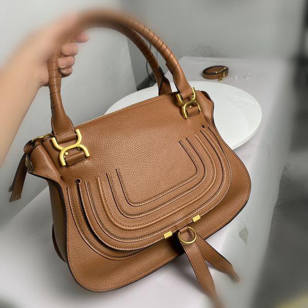 

Marcie Saddle Handbags Oversize Women Designer Bags Genuine Leather Brand Totes Original Copy Men Crossbody Shoulder Bag, Brown