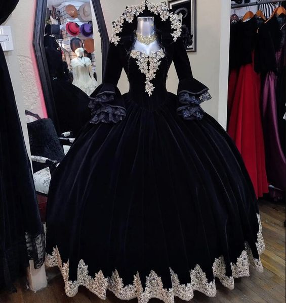 

black velvet victorian gothic prom dresses with long sleeve jacket lace-up corset cosplay witch steampunk vampire evening gown, Black;red