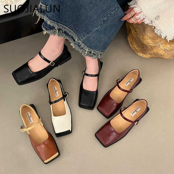 

dress shoes suojialun 2023 spring square toe shallow women flat shoes fashion british oxford shoes slip on soft moccasin female casual mujer, Black