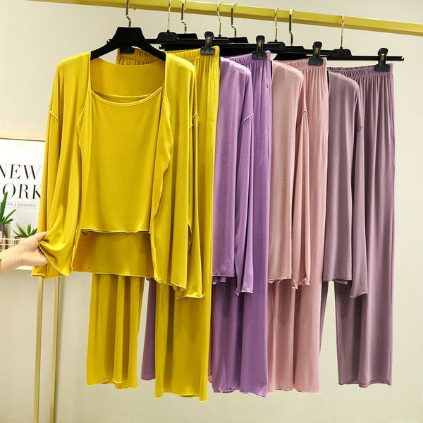 

women's sleepwear fdfklak arrivals 3pcs sleepwear pajamas set lingerie pyjamas spring summer modal soft and comfortable homewear 230310, Black;red