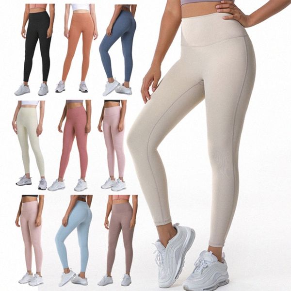 

summer yoga leggings pants high waist align solid color designers womens gym wear elastic fitness sports lady overall full tights q5su#, Black