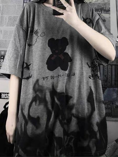 

women's tshirt black cartoon ulzzang femme loose summer oversized t shirt women clothing harajuku short sleeve tee hip hop girl 230310, White
