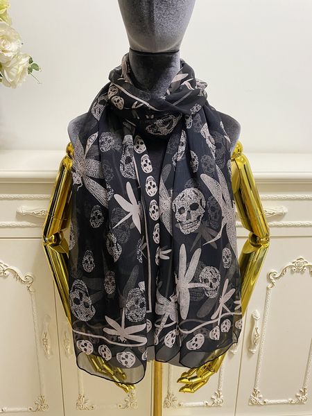 

women's square scarf scarves shawl 100% silk material black pint letters dragonfly pattern size 180cm - 110cm, Blue;gray