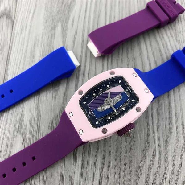 

milles watch luxury mechanical watches richa for mens ms series rm0701 bucket type hollow out rubber band goddess automatic sport high quali, Slivery;black