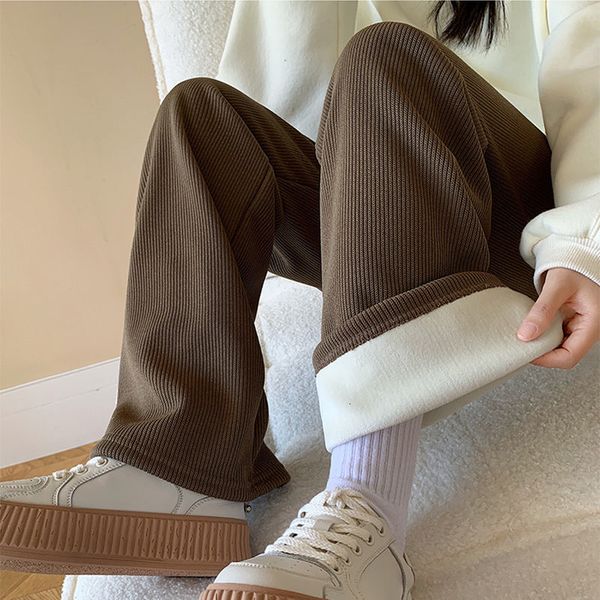 

women's pants capris autumn winter corduroy trousers wide leg trousers winter straight trousers plush thickened casual women's tro, Black;white